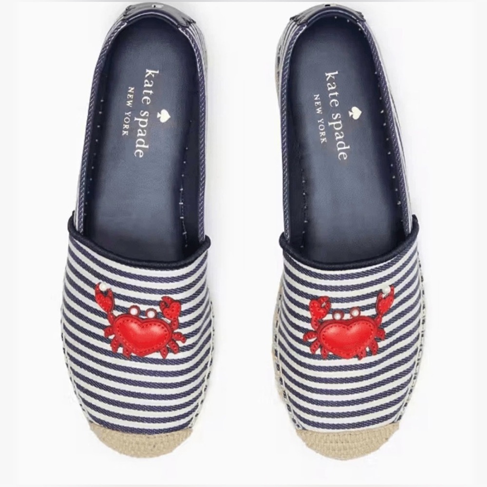 Kate Spade Navy and White‎ Striped Espadrilles with Red Crab Detail - Picture 3 of 10